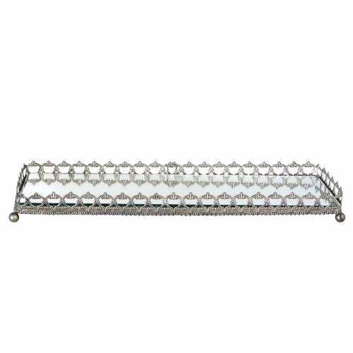 Floristik24 Taca dekoracyjna z lustrzanym dnem antyczne srebro 53cm x 18cm
