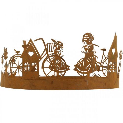 Produkt Taca dekoracyjna dziewczynka z kwiatkiem, metalowa dekoracja z patyną domek na rowery dmuchawiec Ø24cm W11cm