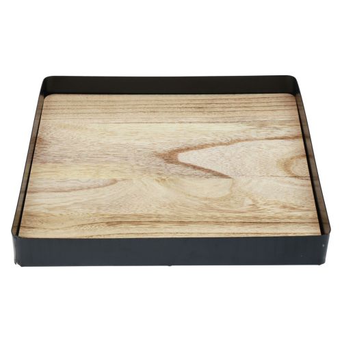 Floristik24 Taca dekoracyjna metalowa drewniana kwadratowa naturalna czarna 25,5×25,5×4cm