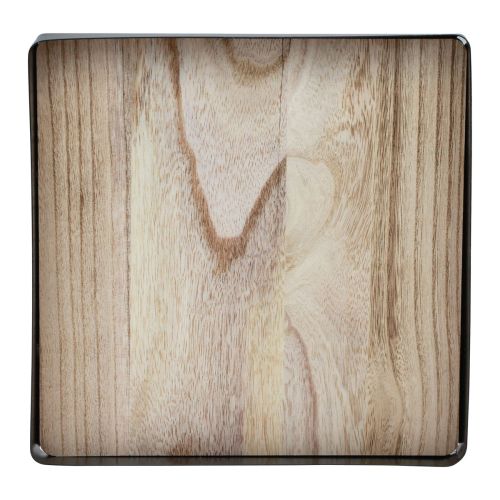 Produkt Taca dekoracyjna metalowa drewniana kwadratowa naturalna czarna 25,5×25,5×4cm