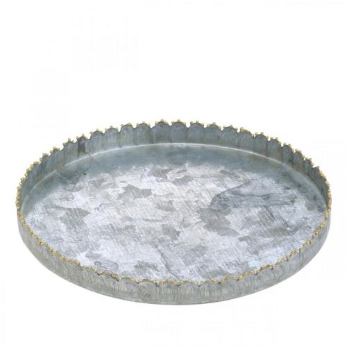 Floristik24 Dekoracyjna taca metalowa, dekoracja stołu, talerz do dekoracji srebrno-złoty Ø18,5 cm W2 cm