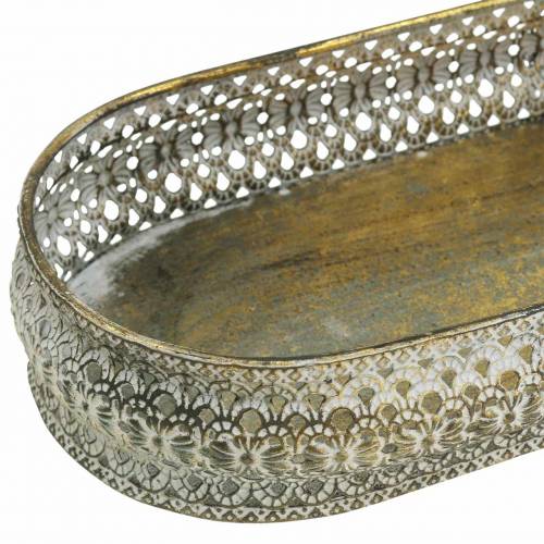 Floristik24 Taca Deco owalna antyczne złoto, biała 40,5×14cm