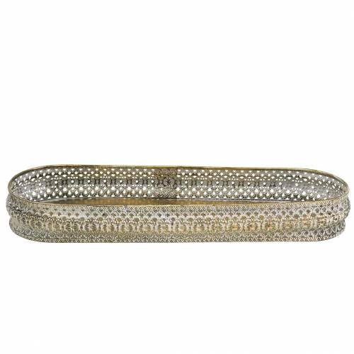 Floristik24 Taca Deco owalna antyczne złoto, biała 40,5×14cm