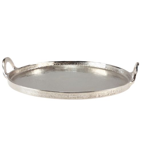Produkt Taca okrągła srebrna metalowa z uchwytem 38x35x6,5cm