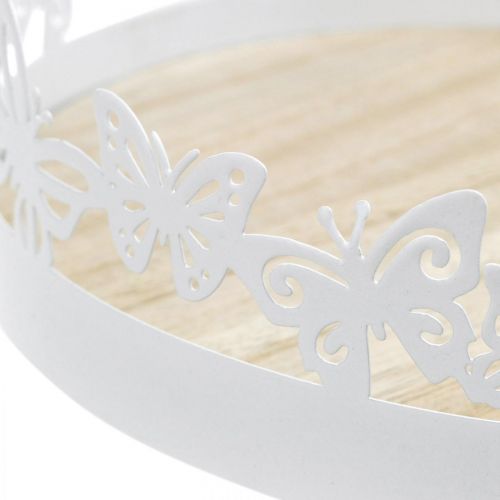 Floristik24 Taca wiosenna, dekoracja w kształcie motyla, dekoracja stołu, metalowa dekoracja do sadzenia w kolorze białym Ø20cm W6,5cm