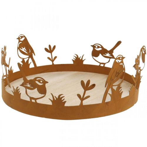 Produkt Taca dekoracyjna, dekoracje stołu z ptakami, dekoracja wiosenna patyna Ø20cm W8,5cm