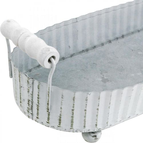 Floristik24 Taca dekoracyjna, metalowa dekoracja owalna, taca na świece biała, srebrna Shabby Chic L40 / 29,5cm 9,5 / 8,5cm zestaw 2 szt.