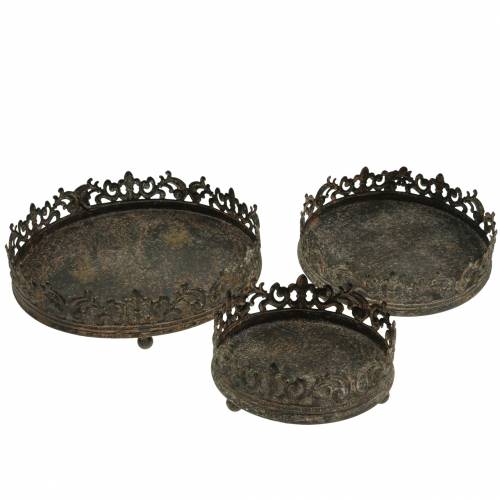 Floristik24 Taca metalowa antyczna Ø16/20/25cm 3szt.
