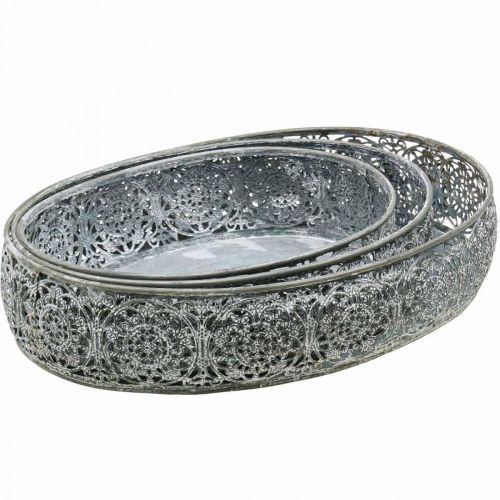 Produkt Misa dekoracyjna metalowa owalna wzór szara 25,5/29/34,5cm zestaw 3