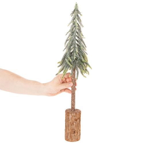 Sztuczna jodła, wykończenie w kolorze lodu, na drewnianej podstawie, dekoracja zimowa, 60 cm | Floristik24.pl