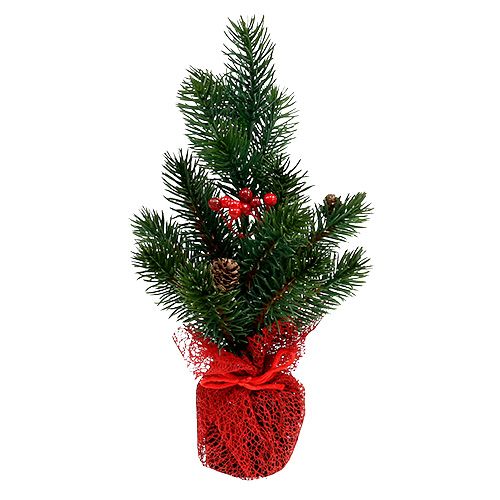 Jodła 32cm z szyszkami i torebką czerwona