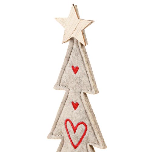 Produkt Choinka wykonana z filcu dekoracja z sercami szaro-czerwona 28cm 4 szt