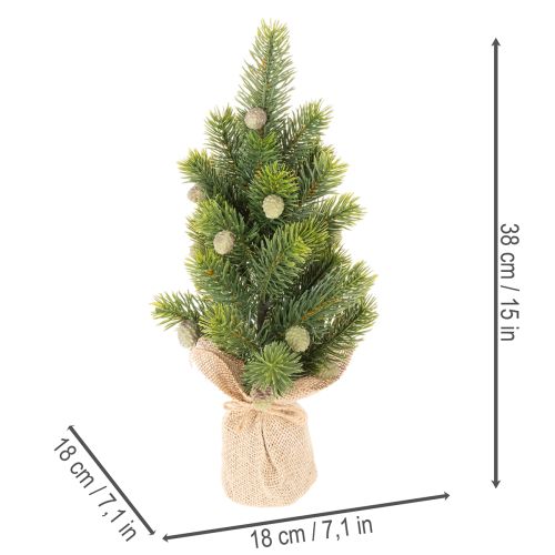 Sztuczna choinka w worku jutowym, mała ozdoba stołu, mini choinka, 38 cm | Floristik24.pl