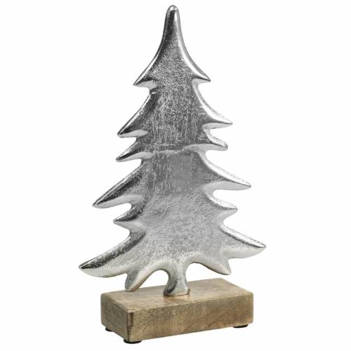 Deco Jodła na drewnianej podstawie Silver, Natural Metal 24cm × 16cm | Floristik24.pl