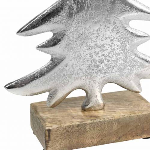 Deco Jodła na drewnianej podstawie Silver, Natural Metal 24cm × 16cm | Floristik24.pl