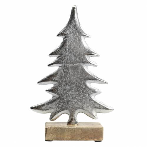 Deco Jodła na drewnianej podstawie Silver, Natural Metal 24cm × 16cm | Floristik24.pl