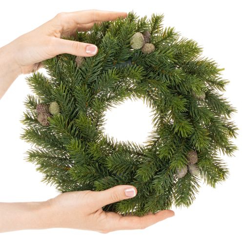 Sztuczny wianek z gałązek jodłowych z szyszkami na drzwi lub stół, 30cm | Floristik24.pl