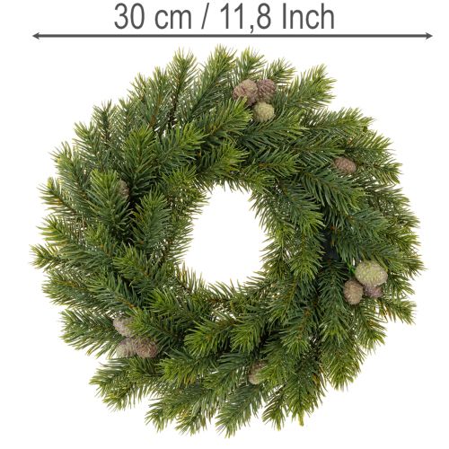 Sztuczny wianek z gałązek jodłowych z szyszkami na drzwi lub stół, 30cm | Floristik24.pl