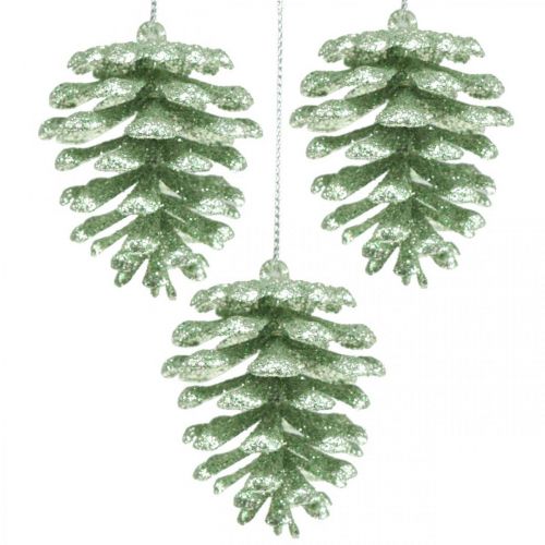 Ozdoby choinkowe deco szyszki brokatowe miętowe H7cm 6szt
