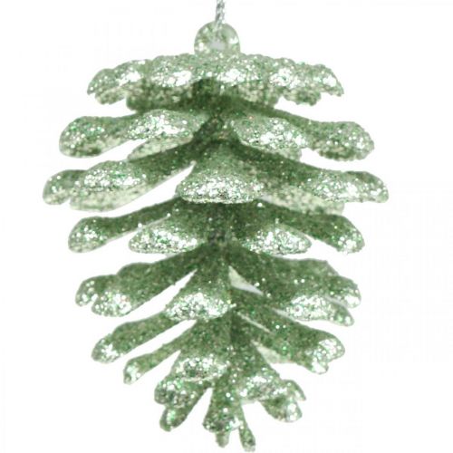 Floristik24 Ozdoby choinkowe deco szyszki brokatowe miętowe H7cm 6szt