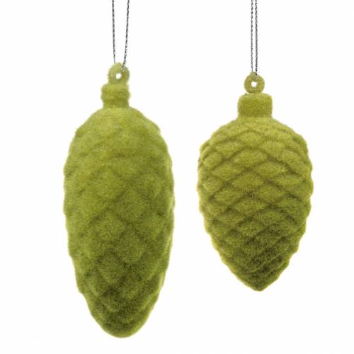 Floristik24 Szyszki dekoracyjne flokowane zieleń mchu 9,5cm/8cm 12 szt