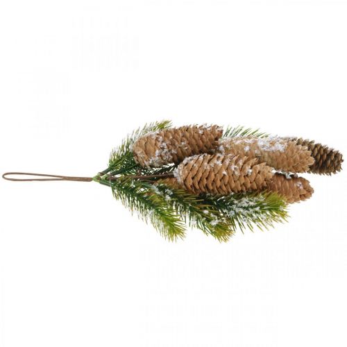 Floristik24 Jodłowa zieleń z szyszkami, dekoracja zimowa, gałązka jodły do zawieszenia, dekoracja ze śnieżnego stożka L33cm