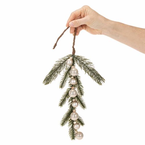 Sztuczna gałązka jodły z białymi mini bombkami choinkowymi, 46 cm, 2 sztuki | Floristik24.pl