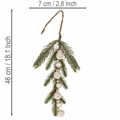 Sztuczna gałązka jodły z białymi mini bombkami choinkowymi, 46 cm, 2 sztuki | Floristik24.pl