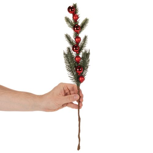 Sztuczna gałązka jodły z bombkami, 48 cm, 2 szt. | Floristik24.pl