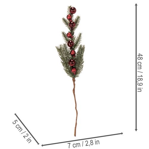 Sztuczna gałązka jodły z bombkami, 48 cm, 2 szt. | Floristik24.pl