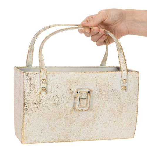 Torebka metalowa, pojemnik dekoracyjny, prostokątny, 26 cm, złoty | Floristik24.pl