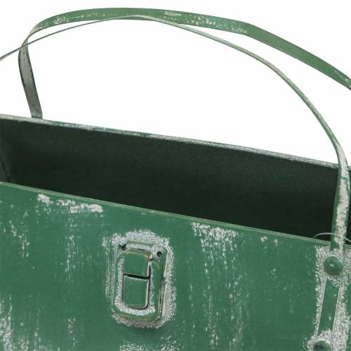 Produkt Torba na doniczkę metalowa zielona, myta na biało wys.16cm
