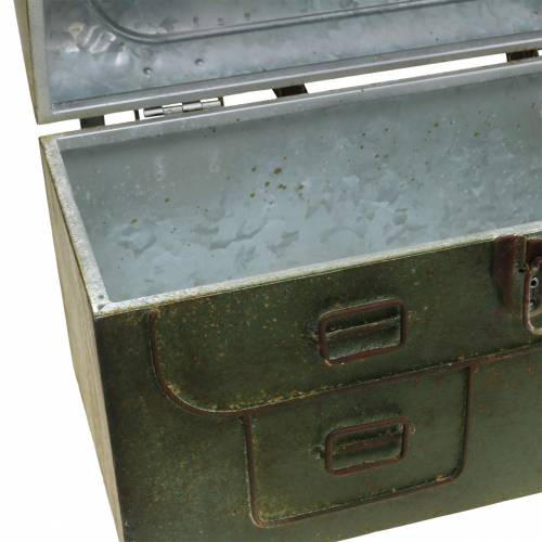 Floristik24 Torba do sadzenia z pokrywą i skórzanymi paskami metal szary, brązowy / rdzawy wys. 25 cm