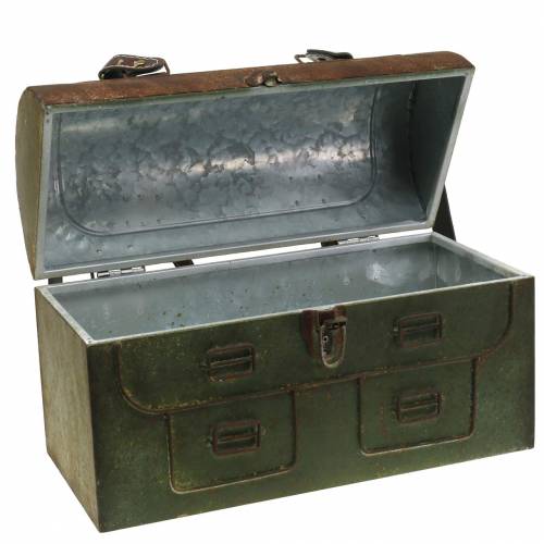 Floristik24 Torba do sadzenia z pokrywą i skórzanymi paskami metal szary, brązowy / rdzawy wys. 25 cm