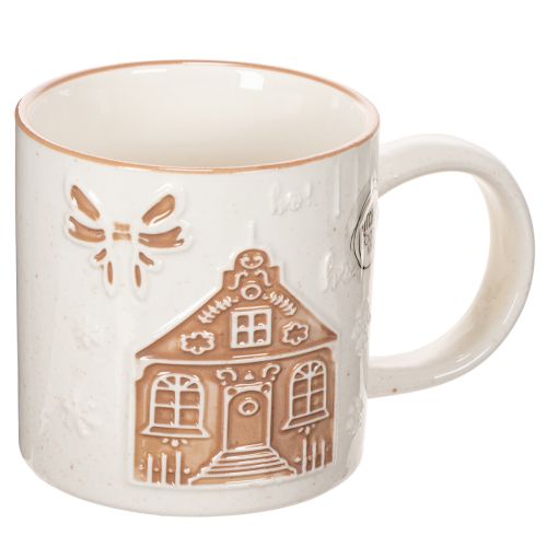 Kubek ceramiczny z motywem domu i wzorem wypukłym, 9 cm