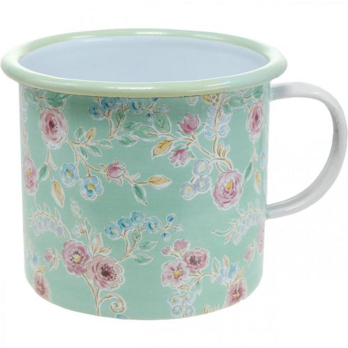Floristik24 Sadzarka Kubek do sadzarki Kubek emaliowany Retro Deco Zielony Ø9,5 cm W10 cm