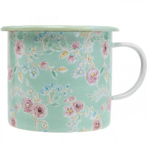 Floristik24 Sadzarka Kubek do sadzarki Kubek emaliowany Retro Deco Zielony Ø9,5 cm W10 cm