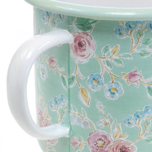 Floristik24 Sadzarka Kubek do sadzarki Kubek emaliowany Retro Deco Zielony Ø9,5 cm W10 cm