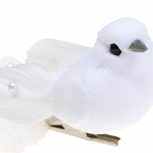 Floristik24 Gołąbek z koralikami i klipsem Biały H4,5cm 12szt.