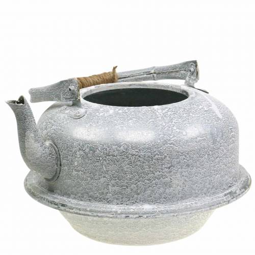 Planter Teapot Zinc Grey, White Washed Ø26cm H15cm