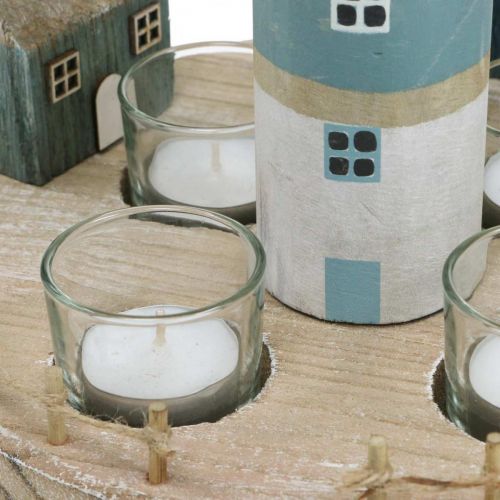 Floristik24 Lighthouse świecznik na tealight niebieski, biały 4 tealighty Ø25cm W28cm