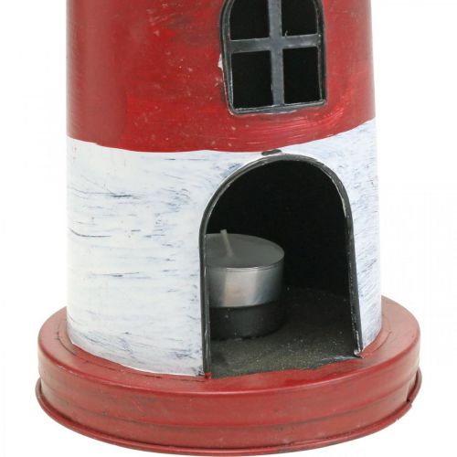 Floristik24 Podgrzewana latarnia metalowa dekoracja morska czerwona, biała Ø14cm W41cm