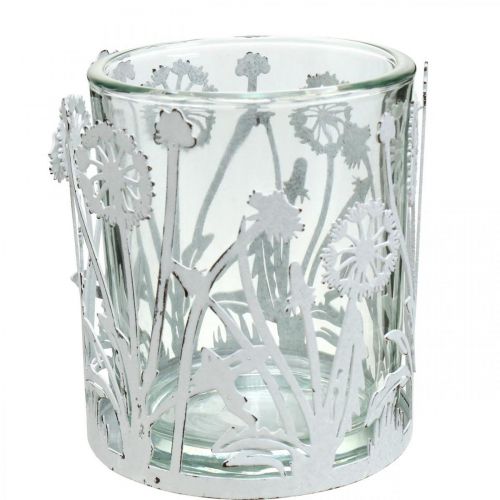 Floristik24 Latarnia z dmuchawcem, dekoracje stołu, letnia dekoracja shabby chic srebrny, biały W10cm Ø8,5cm