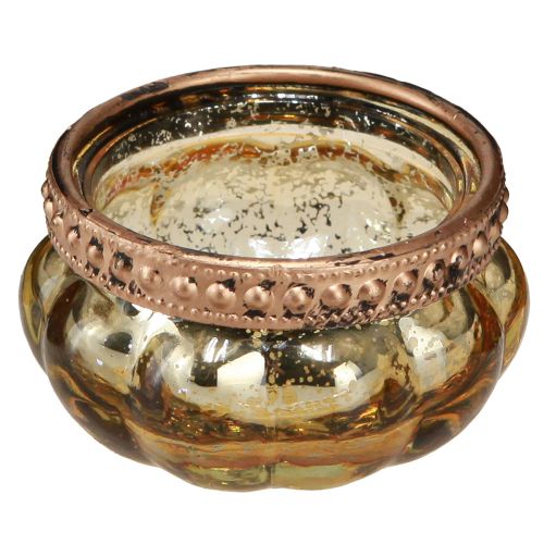 Produkt Szklanka do podgrzewaczy w kolorze szampańskim, antyczne złoto z metalową obwódką Ø6cm W3,5cm