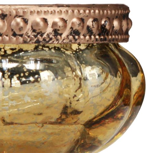 Produkt Szklanka do podgrzewaczy w kolorze szampańskim, antyczne złoto z metalową obwódką Ø6cm W3,5cm