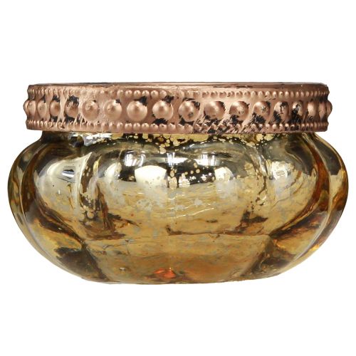 Produkt Szklanka do podgrzewaczy w kolorze szampańskim, antyczne złoto z metalową obwódką Ø6cm W3,5cm