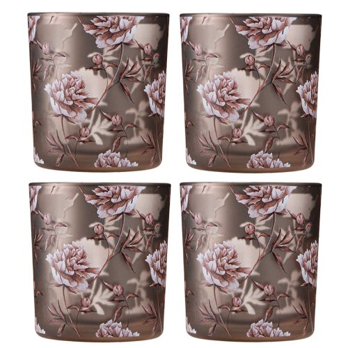 Produkt Dekoracja stołu ze szkła tealight goździki brązowo-srebrne wys. 8cm 4 szt