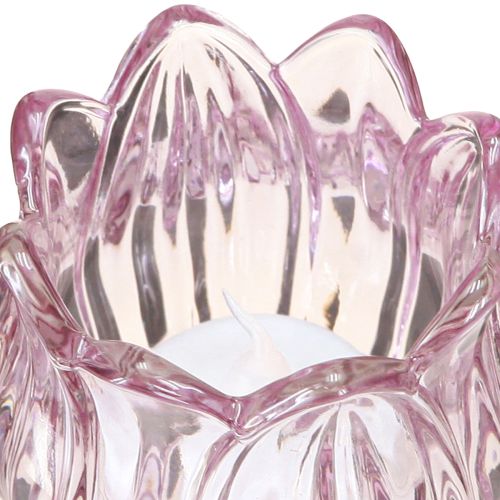 Produkt Szklany świecznik typu tealight w kształcie tulipana, szklany fioletowy Ø7cm, wys. 16cm, 2 szt.