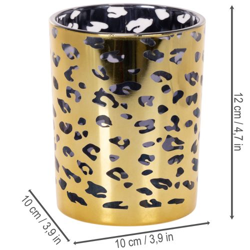 Szklany świecznik typu tealight z nadrukiem w panterkę do dekoracji stołu, 12 cm | Floristik24.pl