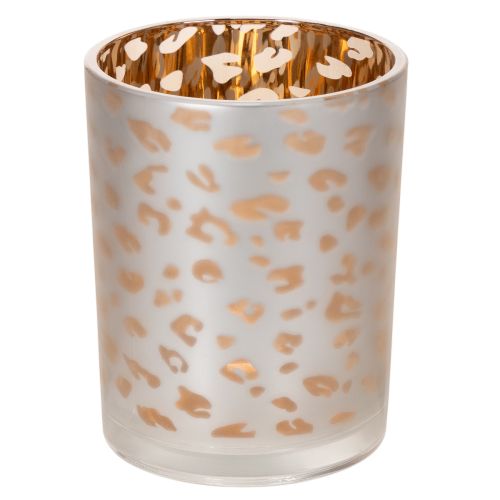 Szklany świecznik typu tealight z nadrukiem w panterkę, 12 cm kupić | Floristik24.pl